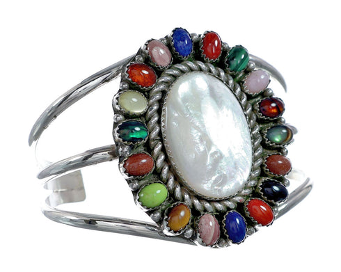 Navajo Sterling Silver Mother Of Pearl Treasure Cuff Bracelet NX11779