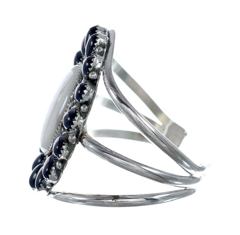 Native American Sterling Silver Mother Of Pearl Onyx Cuff Bracelet NX11775