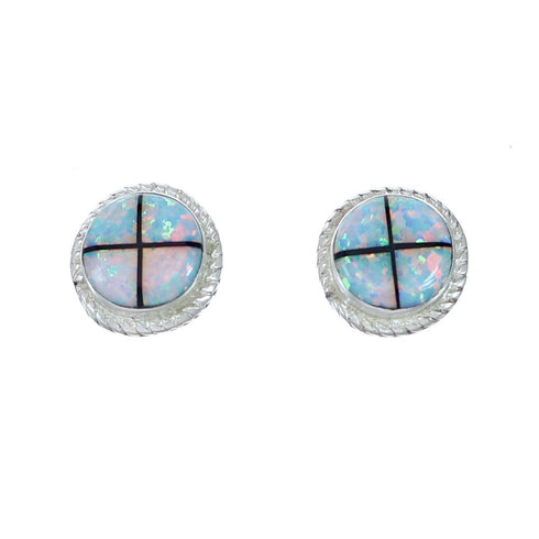 Sterling Silver Inlay Blue Opal Zuni Post Stud Earrings NX11796