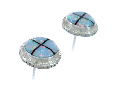 Sterling Silver Inlay Blue Opal Zuni Post Stud Earrings NX11796