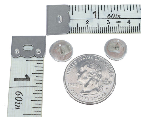 Sterling Silver Inlay Blue Opal Zuni Post Stud Earrings NX11796