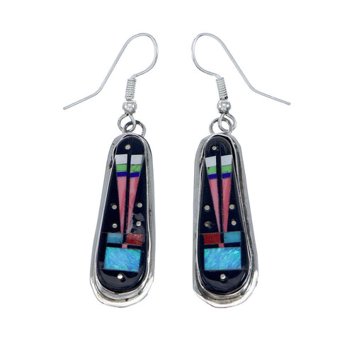 Sterling Silver Multicolor American Indian Hook Dangle Earrings NX11805