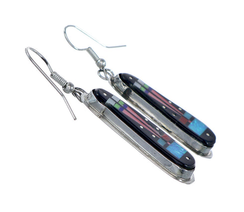 Sterling Silver Multicolor American Indian Hook Dangle Earrings NX11805