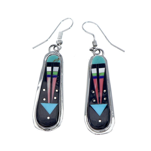 Sterling Silver Multicolor American Indian Hook Dangle Earrings NX11806