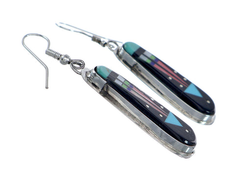 Sterling Silver Multicolor American Indian Hook Dangle Earrings NX11806