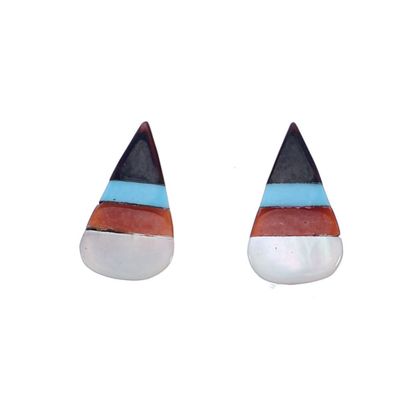 Tear Drop Zuni Sterling Silver Multicolor Post Stud Earrings NX11809
