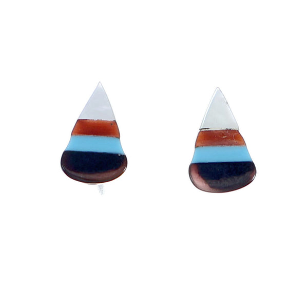 Tear Drop Zuni Sterling Silver Multicolor Post Stud Earrings NX11810