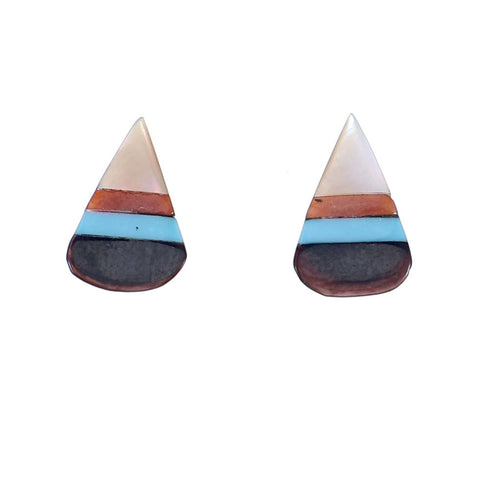 Tear Drop Zuni Sterling Silver Multicolor Post Stud Earrings NX11811