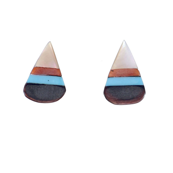 Tear Drop Zuni Sterling Silver Multicolor Post Stud Earrings NX11811