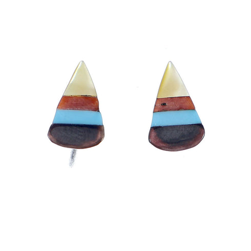 Tear Drop Zuni Sterling Silver Multicolor Post Stud Earrings NX11812