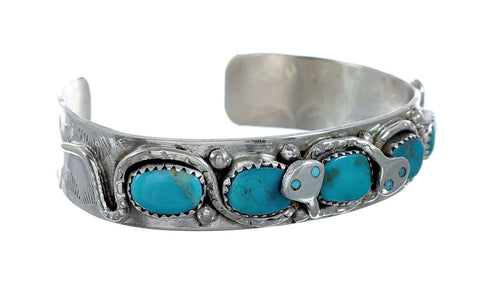 Turquoise Sterling Silver Zuni Effie Calavaza Snake Cuff Bracelet NX11799