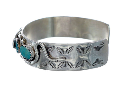 Turquoise Sterling Silver Zuni Effie Calavaza Snake Cuff Bracelet NX11799