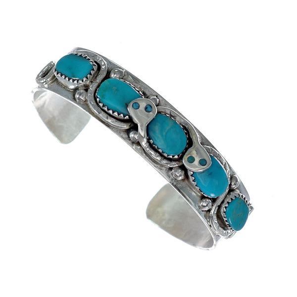 Zuni Turquoise Sterling Silver Effie Calavaza Snake Cuff Bracelet NX11800
