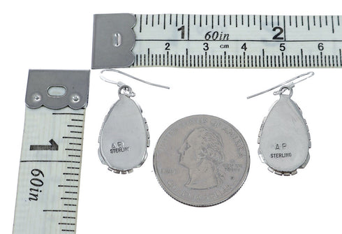 Native American Navajo Sterling Silver Onyx Hook Dangle Earring NN20681