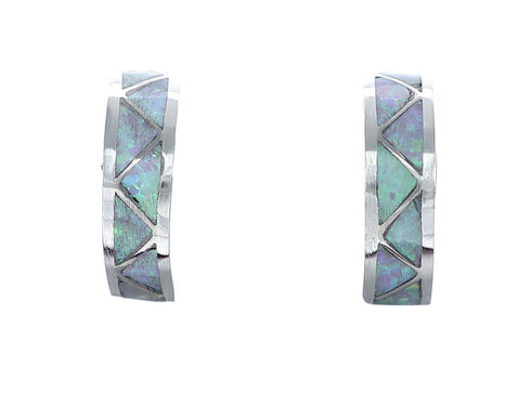 Navajo Sterling Silver Opal Post Hoop Earrings NN20685
