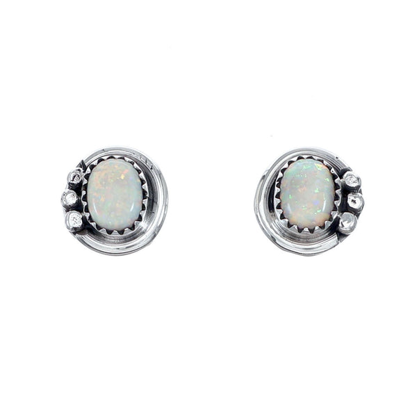 Native American Navajo Sterling Silver Opal Post Stud Earrings NN20683