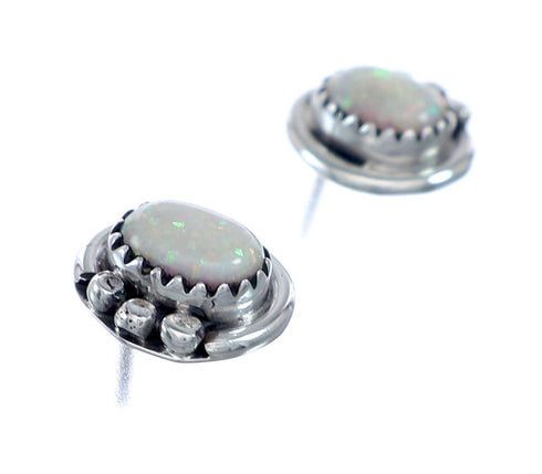 Native American Navajo Sterling Silver Opal Post Stud Earrings NN20683
