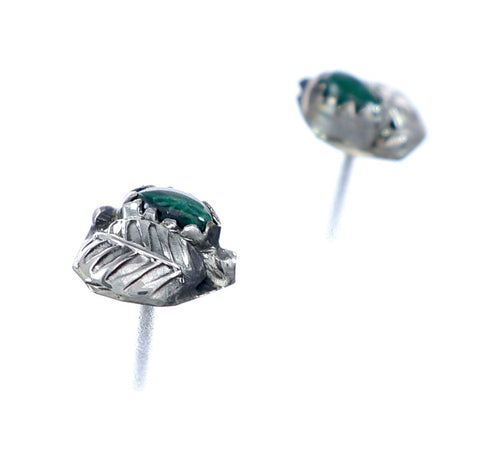 Sterling Silver And Malachite Navajo Leaf Post Earrings NN20684
