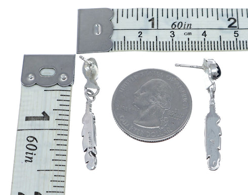 Onyx Sterling Silver Feather Navajo Post Dangle Earrings NN20682