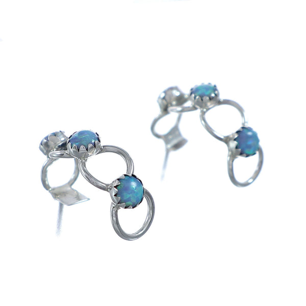Navajo Multi-stone Turquoise Genuine Sterling Silver Post Hoop Earrings NN20694