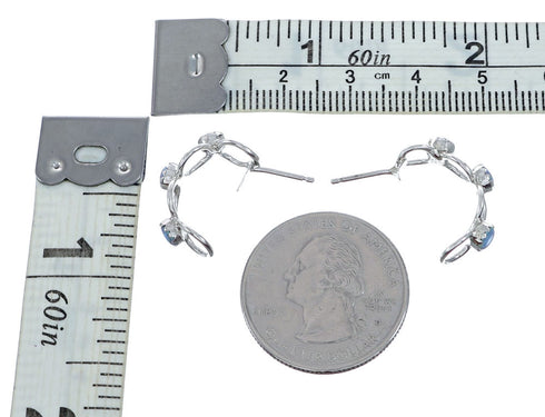 Navajo Multi-stone Turquoise Genuine Sterling Silver Post Hoop Earrings NN20694