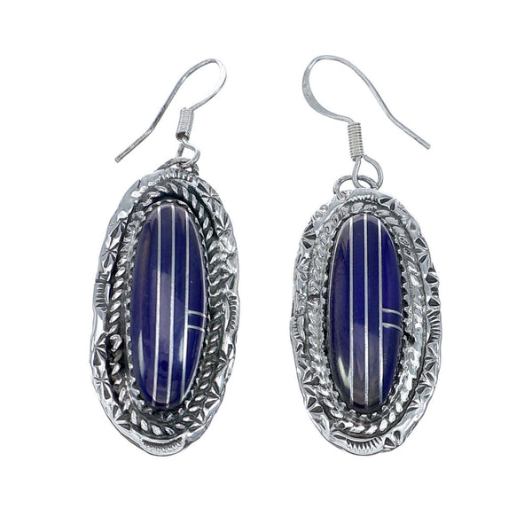 Native American Sterling Silver Lapis Inlay Hook Dangle Earrings NN20698