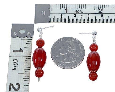 Navajo Carnelian Silver Bead Post Dangle Earrings NX11819