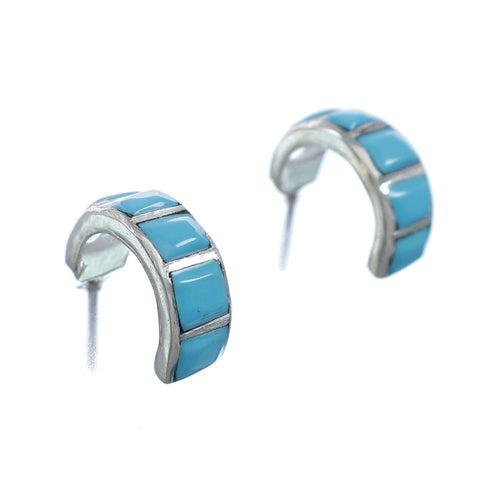Zuni Turquoise Genuine Sterling Silver Post Hoop Earrings NX11847