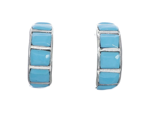 Zuni Turquoise Genuine Sterling Silver Post Hoop Earrings NX11847