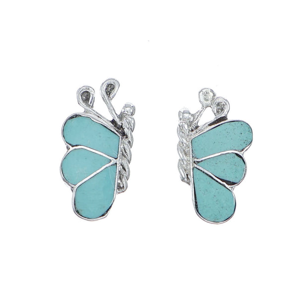 Zuni Genuine Sterling Silver Turquoise Butterfly Post Earrings NX11846