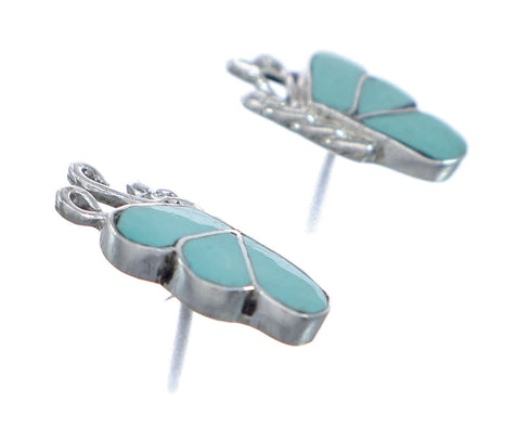 Zuni Genuine Sterling Silver Turquoise Butterfly Post Earrings NX11846