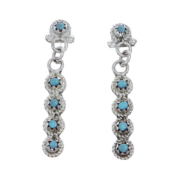 Zuni Genuine Sterling Silver Turquoise Post Dangle Earrings NX11845