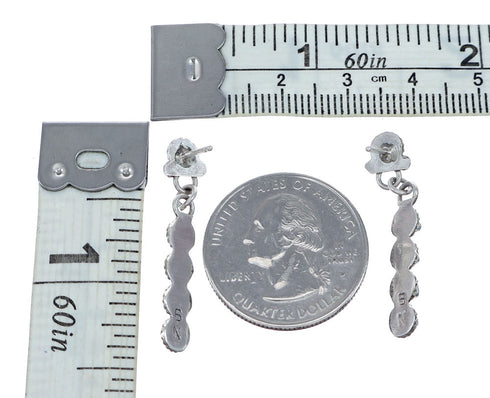 Zuni Genuine Sterling Silver Turquoise Post Dangle Earrings NX11845