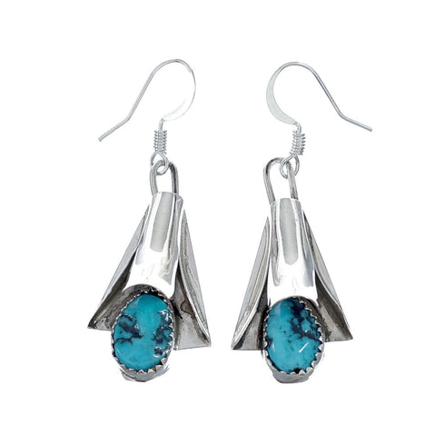 Sterling Silver Turquoise Squash Blossom Hook Dangle Earrings NX11837