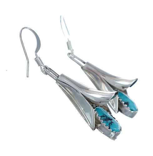 Sterling Silver Turquoise Squash Blossom Hook Dangle Earrings NX11837