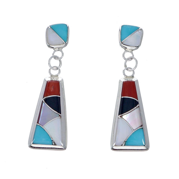 Zuni Multicolor Sterling Silver Post Dangle Earrings NX11822