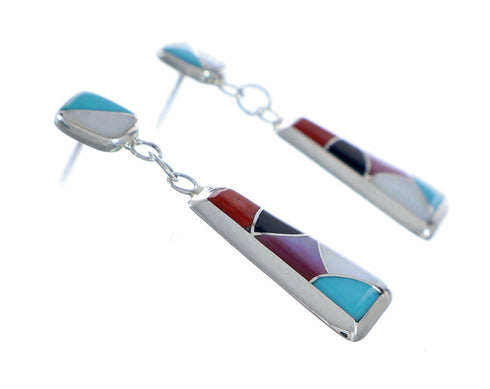 Zuni Multicolor Sterling Silver Post Dangle Earrings NX11822