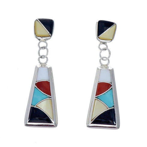 Zuni Multicolor Sterling Silver Post Dangle Earrings NX11823