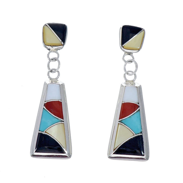 Zuni Multicolor Sterling Silver Post Dangle Earrings NX11823