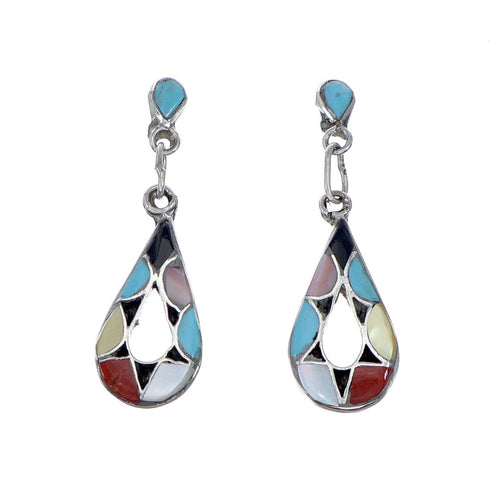 Zuni Multicolor Sterling Silver Post Dangle Tear Drop Earrings NX11826