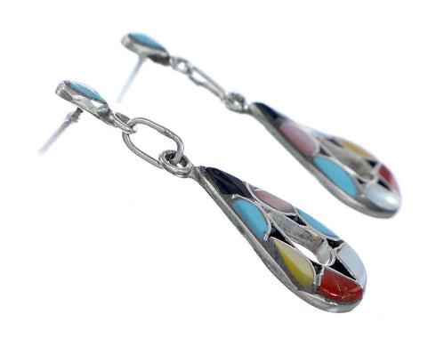 Zuni Multicolor Sterling Silver Post Dangle Tear Drop Earrings NX11826