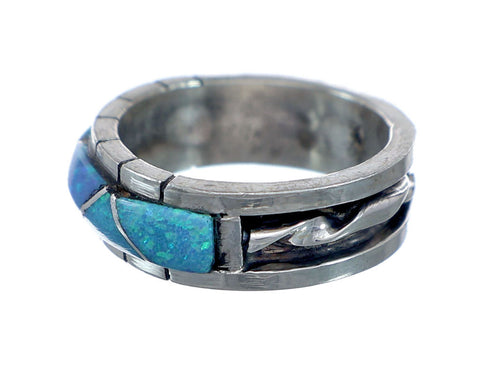 Blue Opal Inlay Zuni Sterling Silver Ring Size 7-3/4 NX11827