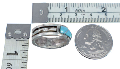 Blue Opal Inlay Zuni Sterling Silver Ring Size 7-3/4 NX11827