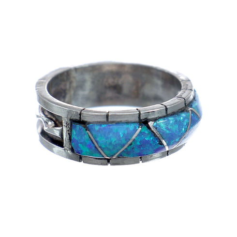 Blue Opal Inlay Zuni Sterling Silver Ring Size 10 NX11829
