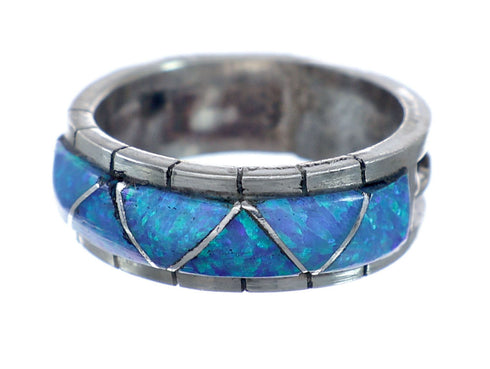Blue Opal Inlay Zuni Sterling Silver Ring Size 10 NX11829