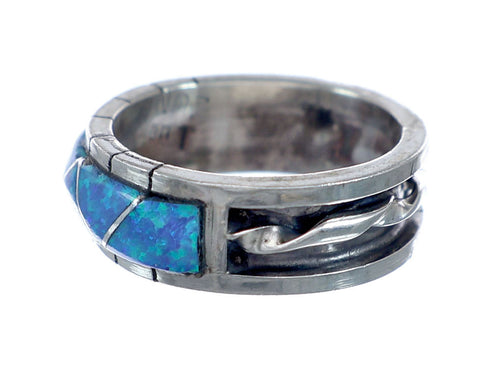 Blue Opal Inlay Zuni Sterling Silver Ring Size 10 NX11829