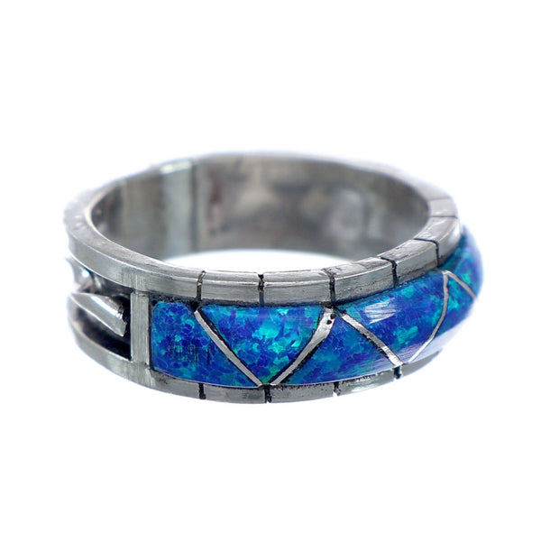 Blue Opal Inlay Zuni Sterling Silver Ring Size 11 NX11832