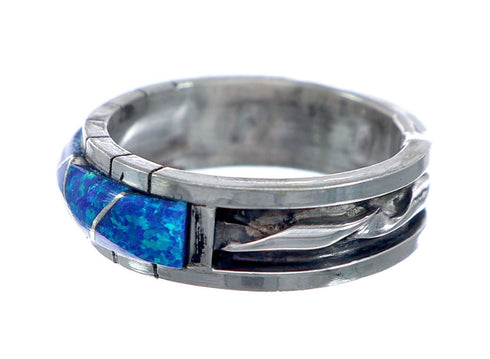 Blue Opal Inlay Zuni Sterling Silver Ring Size 11 NX11832