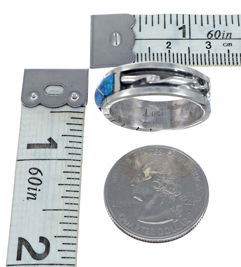 Blue Opal Inlay Zuni Sterling Silver Ring Size 11 NX11832