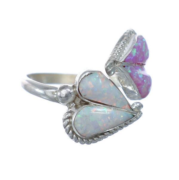 Silver Opal Inlay Zuni Adjustable Heart Ring Size 6,7,8 NX11848